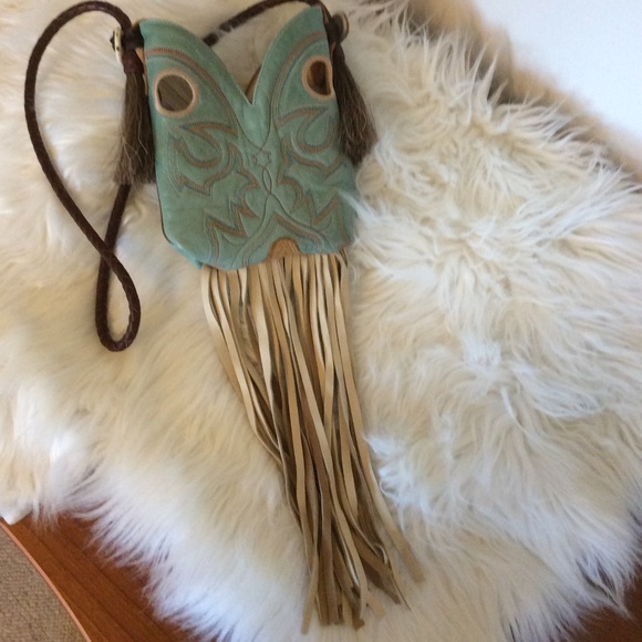 Handbags - Handmade Turquoise Boulet Cowboy Boot Bag W/Fringe